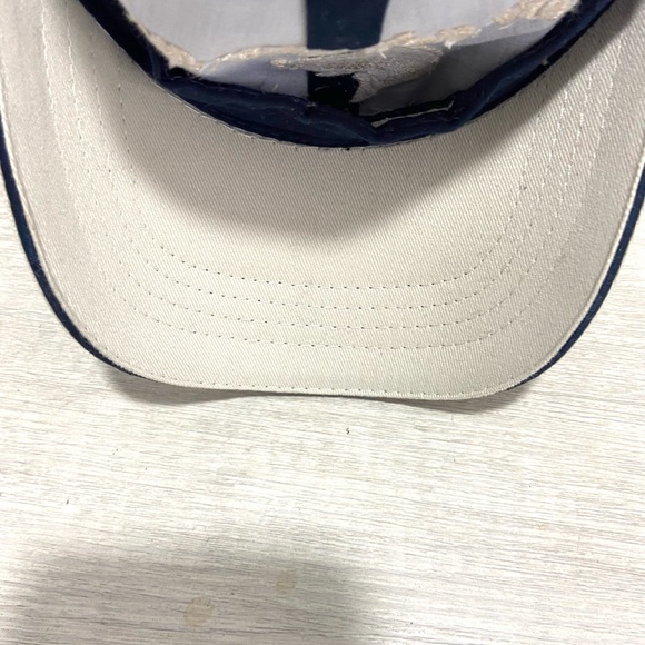 Here Fishy, Fishy Hat Navy Blue & Tan. 100% Cotton. Adjustable Strap. - Picture 6 of 7